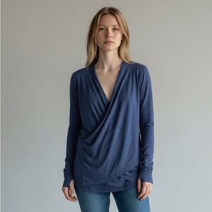 Anthropologie Dolan Left Coast Collection Navy Draped Faux Wrap LS Top‎ M USA